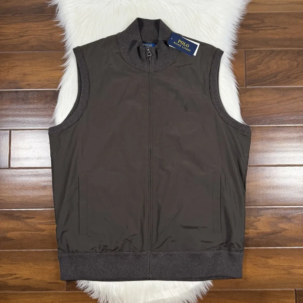 Polo Ralph Lauren Men's Size XLT Brown Hybrid Full Zip Sweater Vest Jacket
